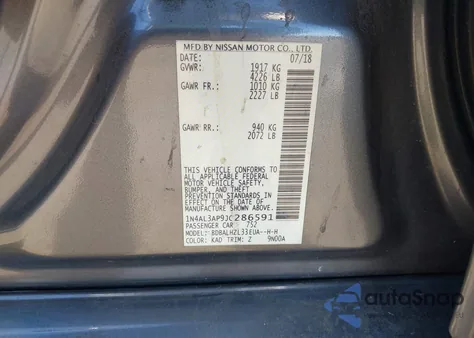 2018 Nissan Altima 2.5 Sr from USA, damaged, VIN 1N4AL3AP9JC286591